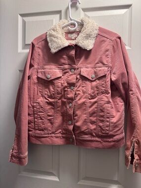 LOFT Pink Corduroy Jacket with Cream Sherpa Collar